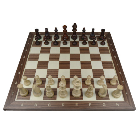 Jeu d'échecs bois noyer pièces STAUNTON n°5 charme 92mm - numéroté taille 5