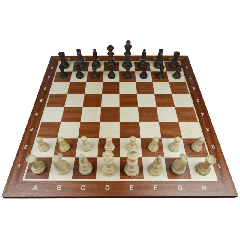 Jeu d'échecs bois sycomore/acajou pièces STAUNTON n°6 charme - numéroté taille 5+