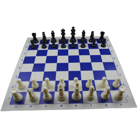 Jeu d'échecs en vinyle blanc/bleu 51 cm pièces STAUNTON n°6 économiques 95 mm