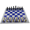 Jeu d'échecs en vinyle blanc/bleu 51 cm pièces STAUNTON n°6 économiques 95 mm