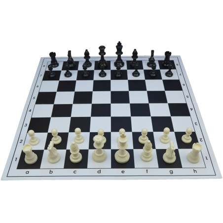 Jeu d'échecs pliable en plastique blanc/noir 43 cm pièces STAUNTON n°4 économiques feutrées