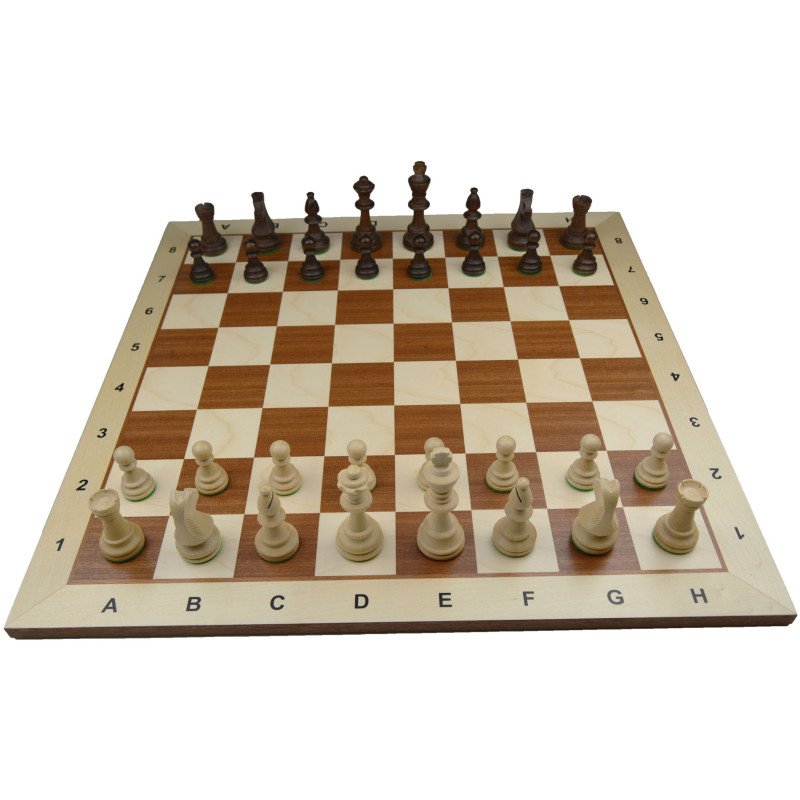 Jeu d'échecs bois sycomore/acajou bord clair pièces STAUNTON n°6 charme - numéroté taille 6