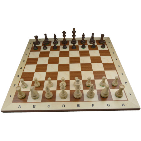 Jeu d'échecs bois sycomore/acajou bord clair pièces STAUNTON n°6 charme - numéroté taille 6