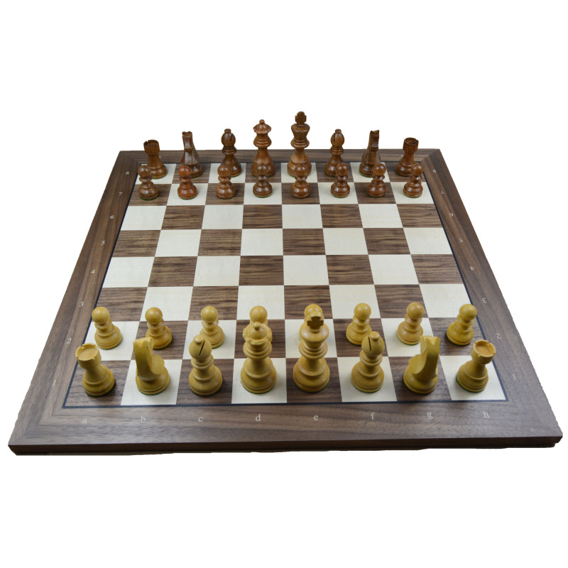 Jeu d'échecs bois noyer bordure noire pièces STAUNTON style allemand acacia/buis - numéroté taille 5