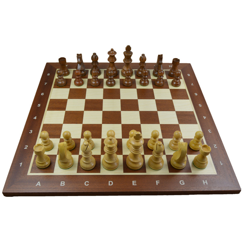 Jeu d'échecs bois sycomore/acajou pièces STAUNTON style allemand acacia/buis - numéroté taille 4+