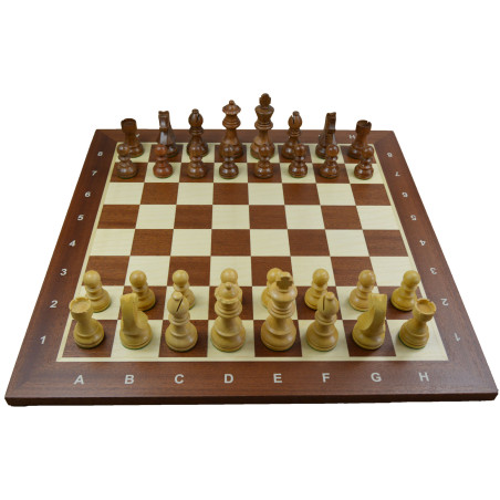 Jeu d'échecs bois sycomore/acajou pièces STAUNTON style allemand acacia/buis - numéroté taille 4+