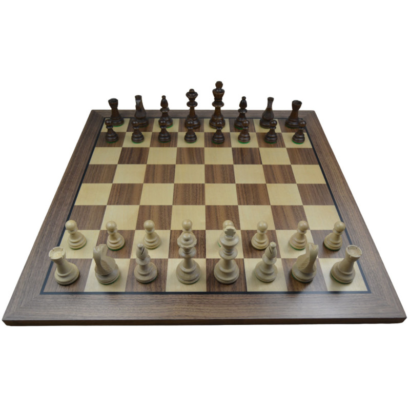 Jeu d'échecs bois noyer bordure noire pièces STAUNTON n°6 charme - taille 5+