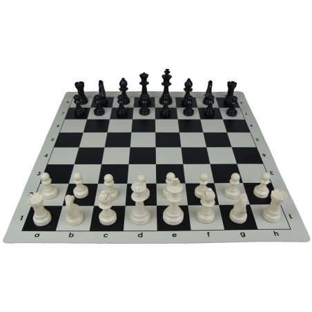 Jeu d'échecs en vinyle blanc/noir 51 cm pièces STAUNTON n°6 feutrées crème/noir