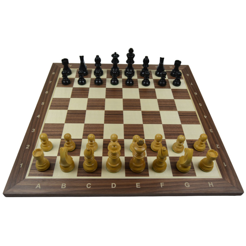 Jeu d'échecs bois noyer pièces STAUNTON style allemand ébonisées acacia/buis - numéroté taille 5