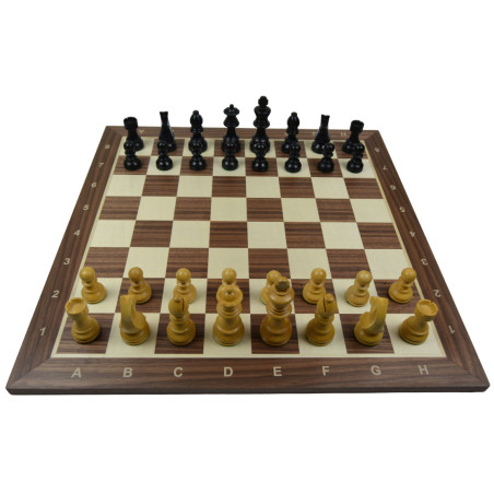 Jeu d'échecs bois noyer pièces STAUNTON style allemand ébonisées acacia/buis - numéroté taille 5