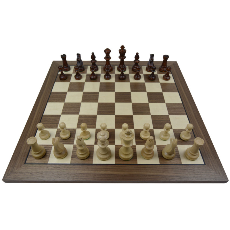 Jeu d'échecs bois noyer bordure noire pièces STAUNTON n°5 charme 92mm - taille 5
