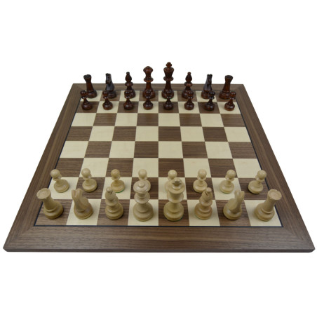 Jeu d'échecs bois noyer bordure noire pièces STAUNTON n°5 charme 92mm - taille 5