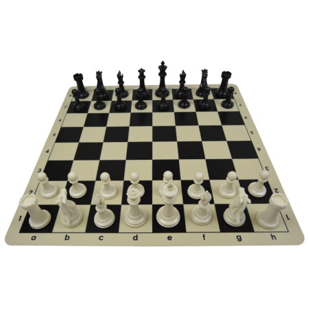 Jeu d'échecs en silicone blanc/noir 51 cm pièces plastique lestées feutrées style indien