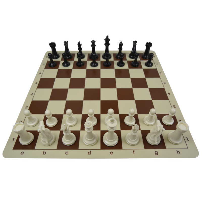 Jeu d'échecs en silicone blanc/marron 51 cm pièces plastique lestées feutrées style indien