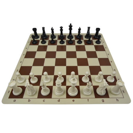 Jeu d'échecs en silicone blanc/marron 51 cm pièces plastique lestées feutrées style indien