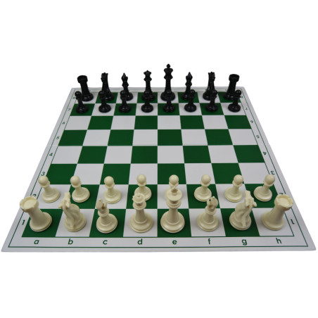 Jeu d'échecs pliable en plastique blanc/vert 51 cm pièces lestées feutrées style indien