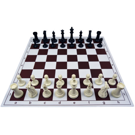 Jeu d'échecs pliable en plastique blanc/marron 51 cm pièces lestées feutrées style indien