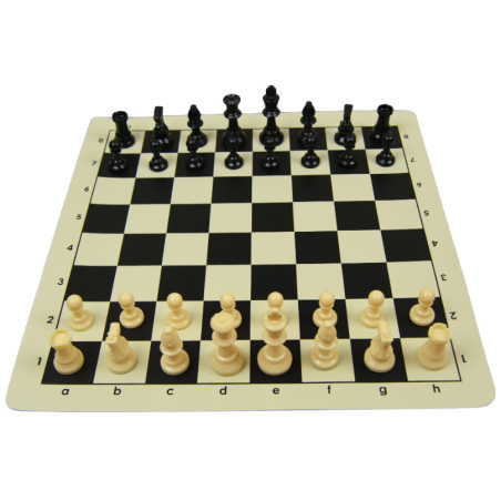 Jeu d'échecs en vinyle blanc/noir 36 cm pièces STAUNTON n°3 économiques feutrées