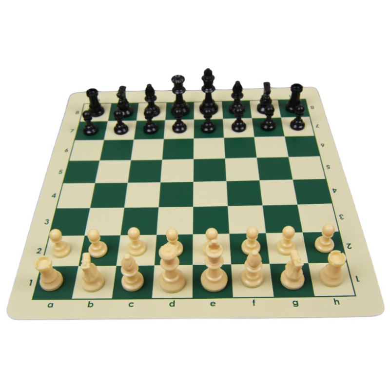 Jeu d'échecs en vinyle blanc/vert 36 cm pièces STAUNTON n°3 économiques feutrées