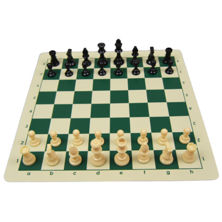 Jeu d'échecs en vinyle blanc/vert 36 cm pièces STAUNTON n°3 économiques feutrées