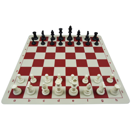 Jeu d'échecs en silicone blanc/rouge 51 cm pièces STAUNTON n°6 économiques feutrées