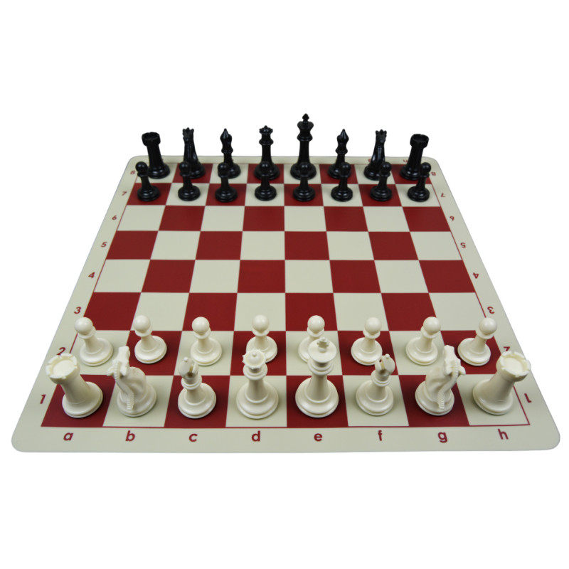 Jeu d'échecs en silicone blanc/rouge 51 cm pièces plastique lestées feutrées style indien