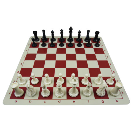 Jeu d'échecs en silicone blanc/rouge 51 cm pièces plastique lestées feutrées style indien