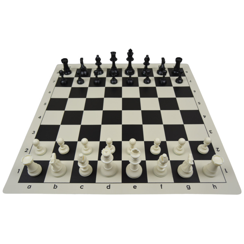 Jeu d'échecs en vinyle blanc/noir 51 cm pièces Club STAUNTON n°6 économiques feutrées