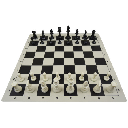 Jeu d'échecs en vinyle blanc/noir 51 cm pièces Club STAUNTON n°6 économiques feutrées