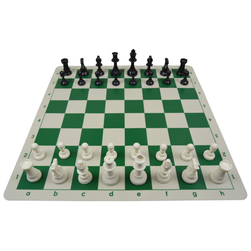 Jeu d'échecs en silicone blanc/vert 51 cm pièces Club STAUNTON n°6 économiques feutrées