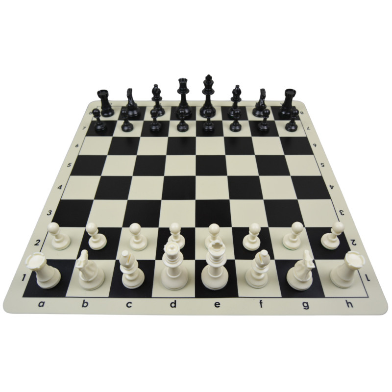 Jeu d'échecs en silicone blanc/noir 51 cm pièces Club STAUNTON n°6 économiques feutrées