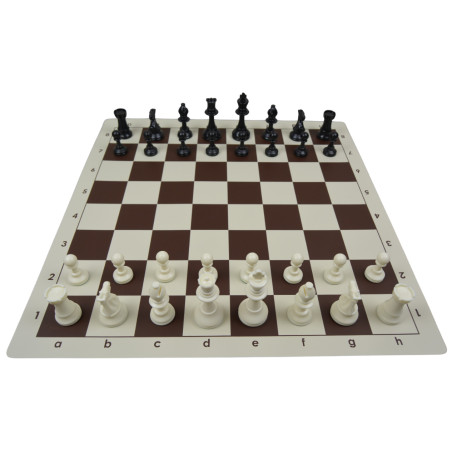 Jeu d'échecs en vinyle blanc/marron 51 cm pièces Club STAUNTON n°6 économiques feutrées
