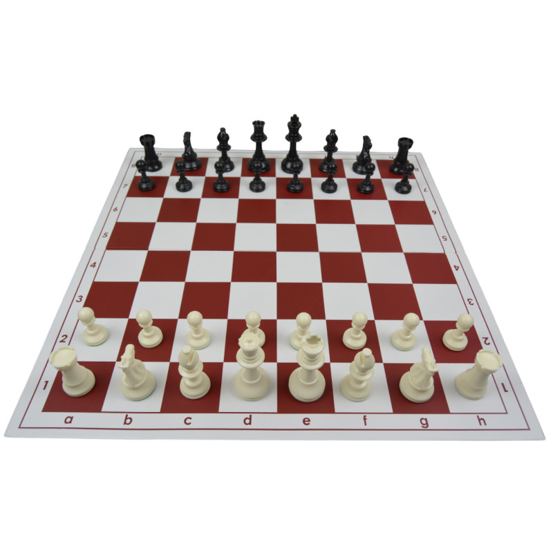Jeu d'échecs pliable en plastique blanc/rouge 51 cm pièces Club STAUNTON n°6 économiques feutrées