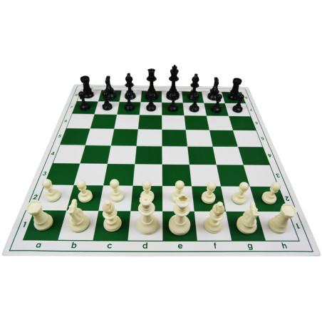 Jeu d'échecs pliable en plastique blanc/vert 51 cm pièces Club STAUNTON n°6 économiques feutrées