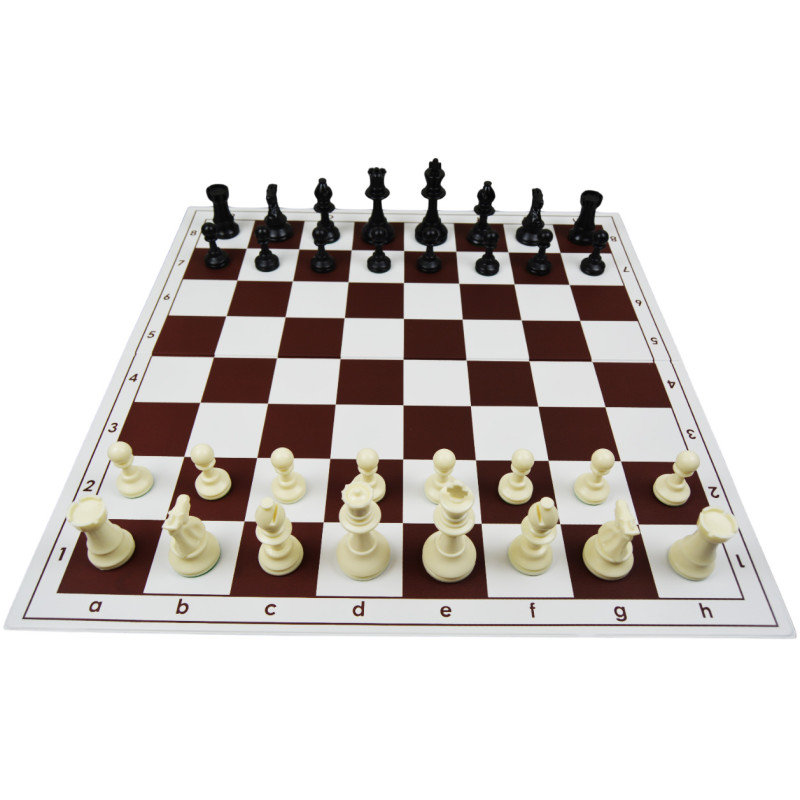 Jeu d'échecs pliable en plastique blanc/marron 51 cm pièces Club STAUNTON n°6 économiques feutrées