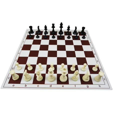 Jeu d'échecs pliable en plastique blanc/marron 51 cm pièces Club STAUNTON n°6 économiques feutrées