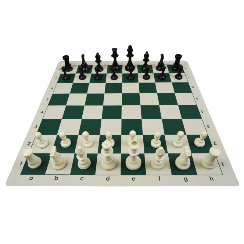 Jeu d'échecs en vinyle blanc/vert 51 cm pièces Club STAUNTON n°6 économiques feutrées