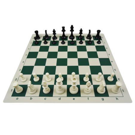 Jeu d'échecs en vinyle blanc/vert 51 cm pièces Club STAUNTON n°6 économiques feutrées
