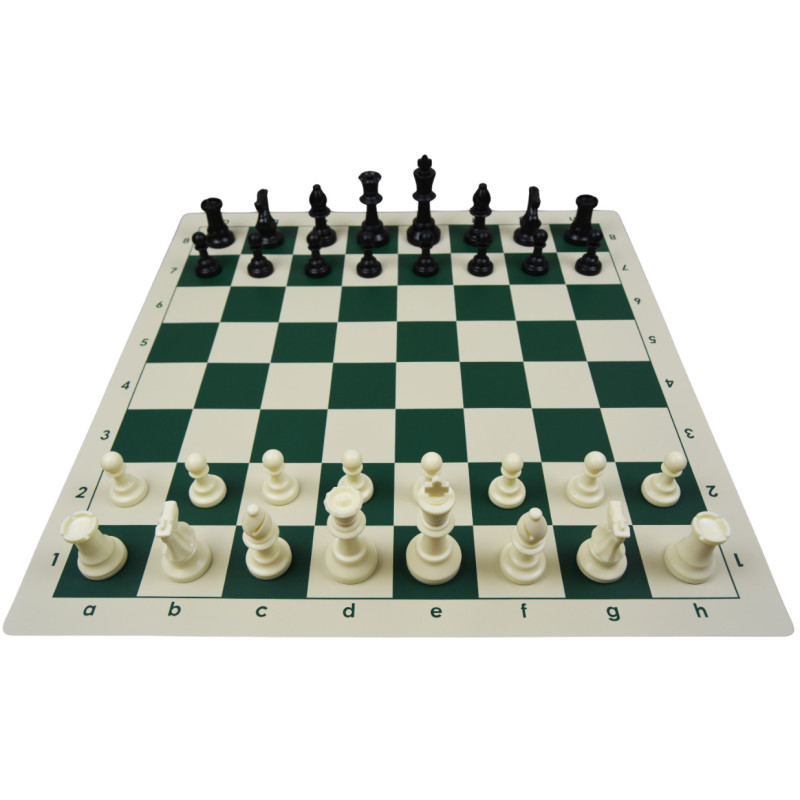 Jeu d'échecs en vinyle blanc/vert 51 cm pièces STAUNTON n°6 économiques lestées feutrées