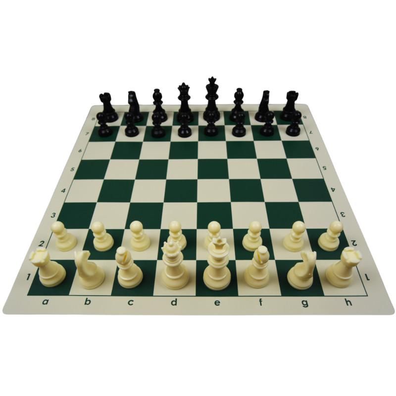 Jeu d'échecs en vinyle blanc/vert 51 cm pièces STAUNTON n°6 économiques 95 mm
