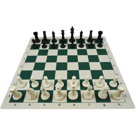 Jeu d'échecs en vinyle blanc/vert 51 cm pièces plastique lestées feutrées style indien