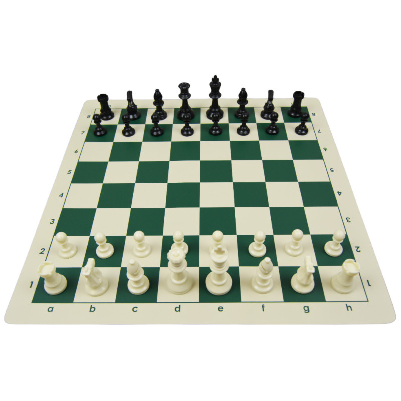 Jeu d'échecs en vinyle blanc/vert 43 cm pièces STAUNTON n°4 économiques feutrées