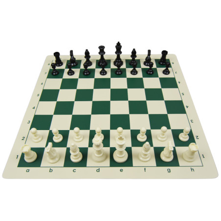 Jeu d'échecs en vinyle blanc/vert 43 cm pièces STAUNTON n°4 économiques feutrées