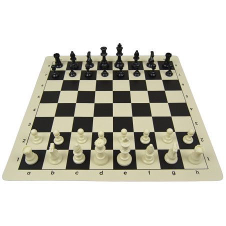 Jeu d'échecs en vinyle blanc/noir 43 cm pièces STAUNTON n°4 économiques feutrées