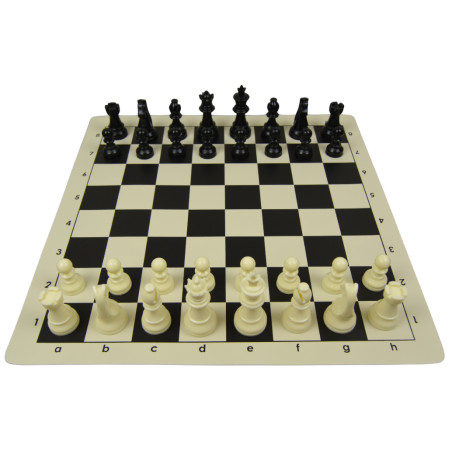 Jeu d'échecs en vinyle blanc/noir 43 cm pièces STAUNTON économiques 85 mm