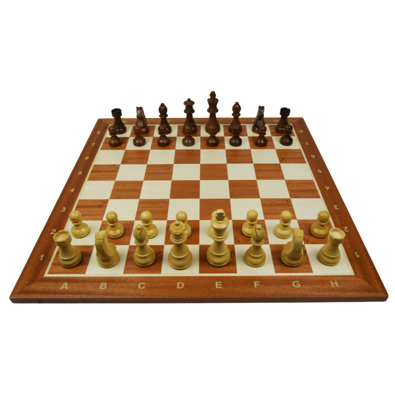 Jeu d'échecs bois sycomore/acajou pièces STAUNTON style allemand acacia/buis - numéroté taille 5+
