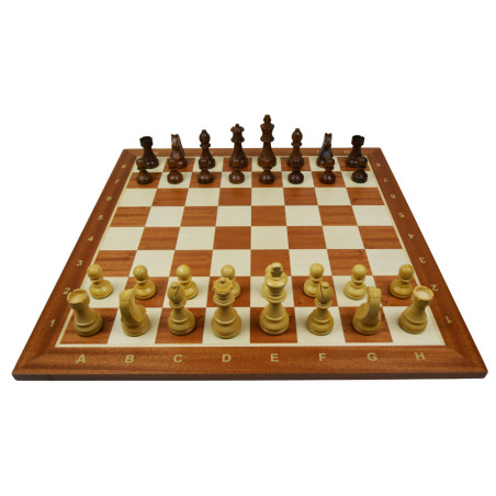 Jeu d'échecs bois sycomore/acajou pièces STAUNTON style allemand acacia/buis - numéroté taille 5+