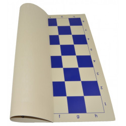 Jeu d'échecs en vinyle blanc/bleu 51cm pièces plastique lestées feutrées style indien 104mm