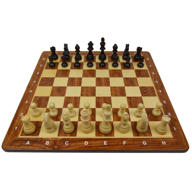 Jeu d'échecs bois padouk coins arrondis pièces STAUNTON n°5 style allemand charme SR3 - numéroté taille 5