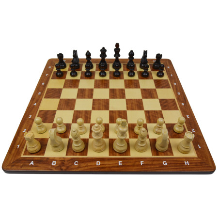 Jeu d'échecs bois padouk coins arrondis pièces STAUNTON n°5 style allemand charme SR3 - numéroté taille 5